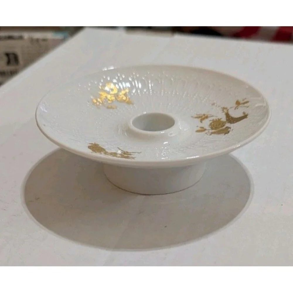 Vintage Rosenthal Classic Rose Candlestick Holder White Gilt Bird Germany 5